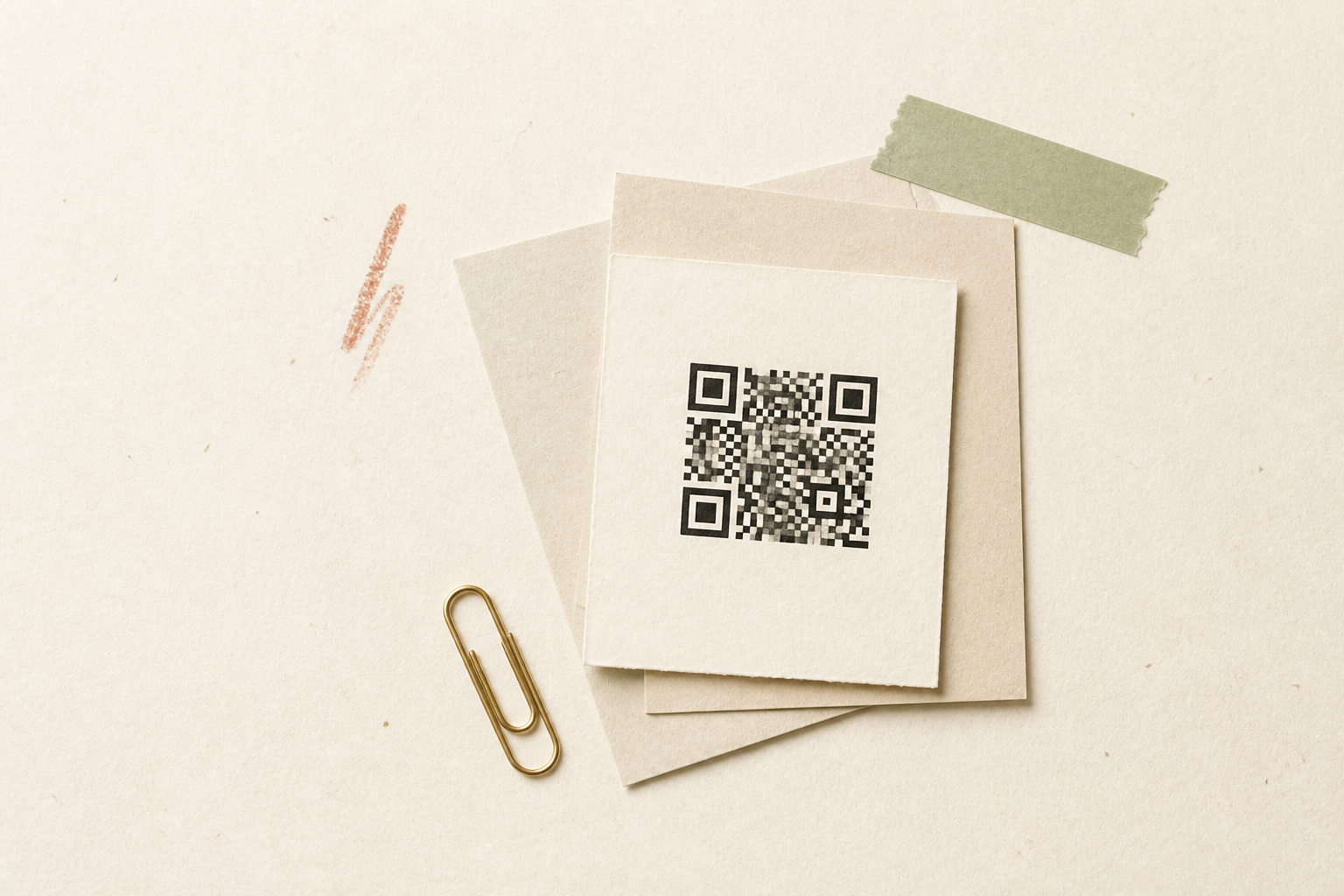 Printed QR label on layered paper destination cards