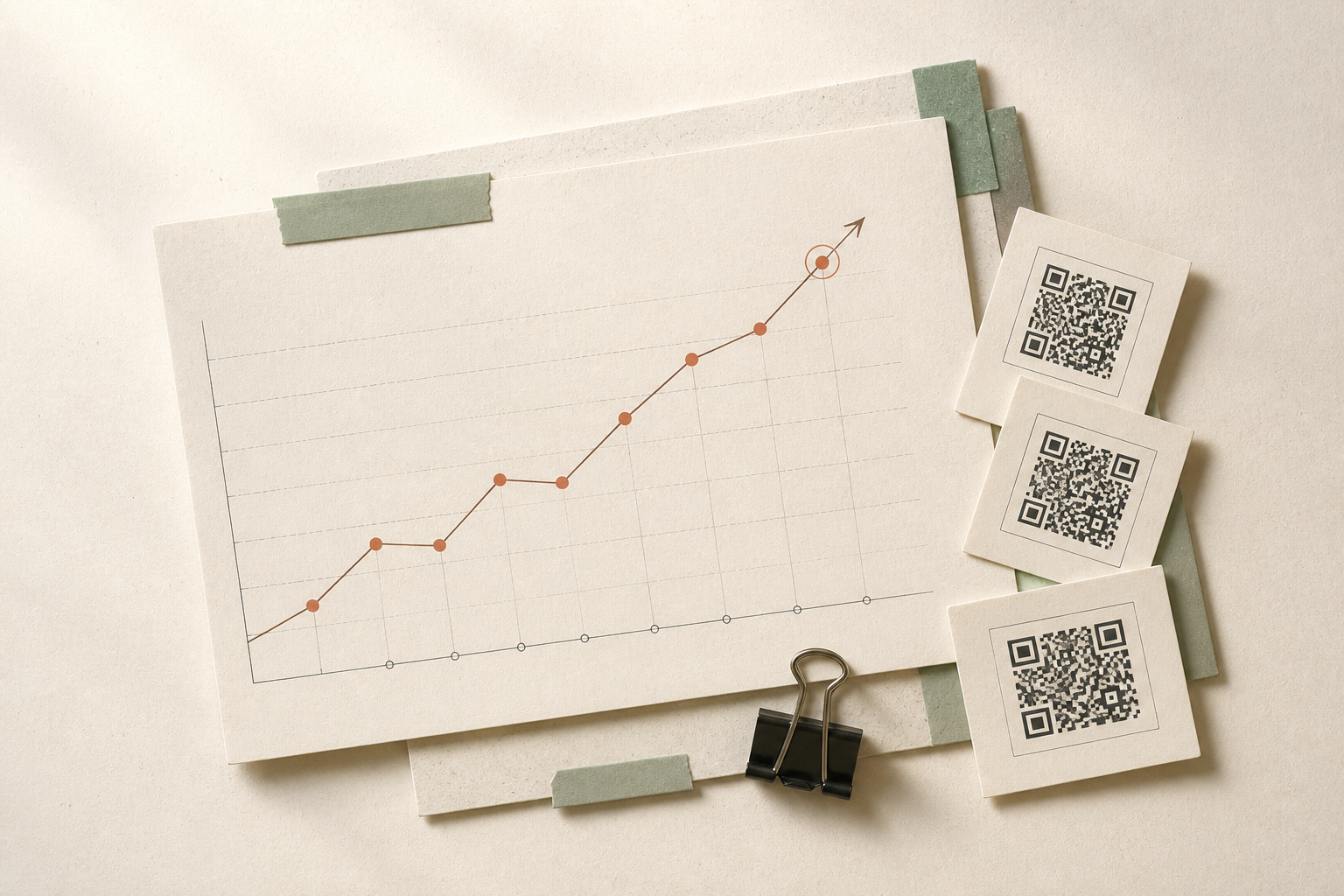 Paper scan ledger with QR labels